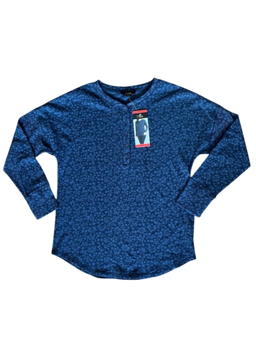 NWT Dalia Waffle Henley with Blue Floral Pattern Medium